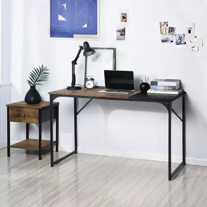 urnitureR 47.2 Home Office Table Simple Computer Desk Laptop PC Writing Sturdy Metal Frames for Study Room, Brown&Black