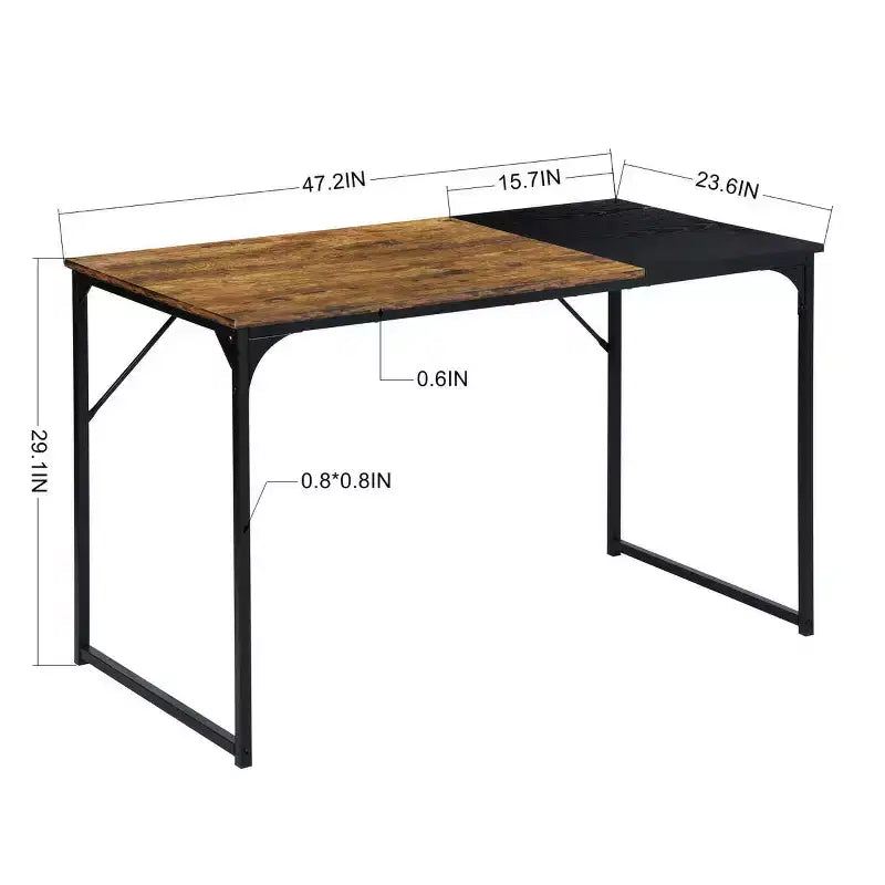 urnitureR 47.2 Home Office Table Simple Computer Desk Laptop PC Writing Sturdy Metal Frames for Study Room, Brown&Black