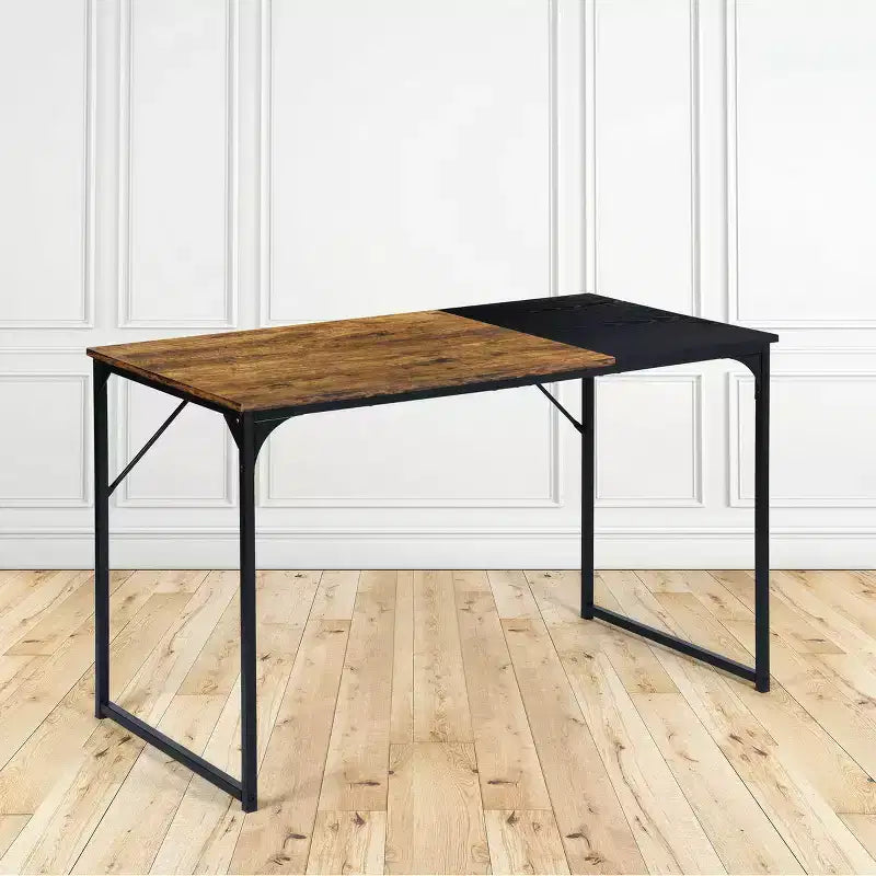 urnitureR 47.2 Home Office Table Simple Computer Desk Laptop PC Writing Sturdy Metal Frames for Study Room, Brown&Black
