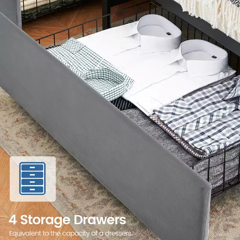 Platform Bed Frame with Headboard and 4 Storage Drawers, Heavy-Duty Metal Supports, No Box Spring Required, No Noise, Easy to Assemble