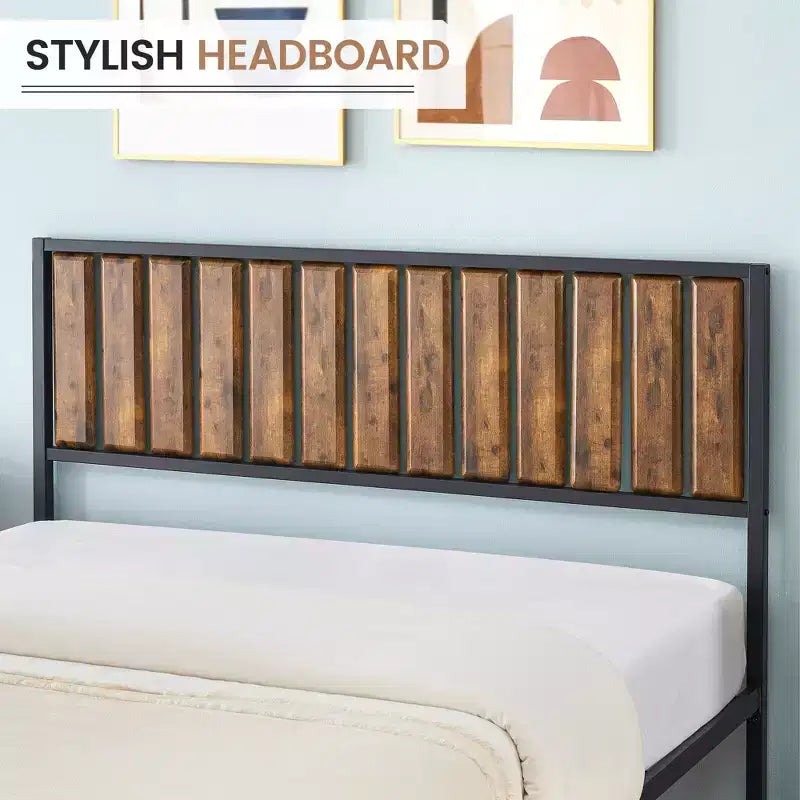 Metal Platform Bed Frame, Heavy-Duty Metal Frame with Headboard and Footboard, 12.6 of Under-Bed Storage, No Box Spring Required, Easy to Assemble