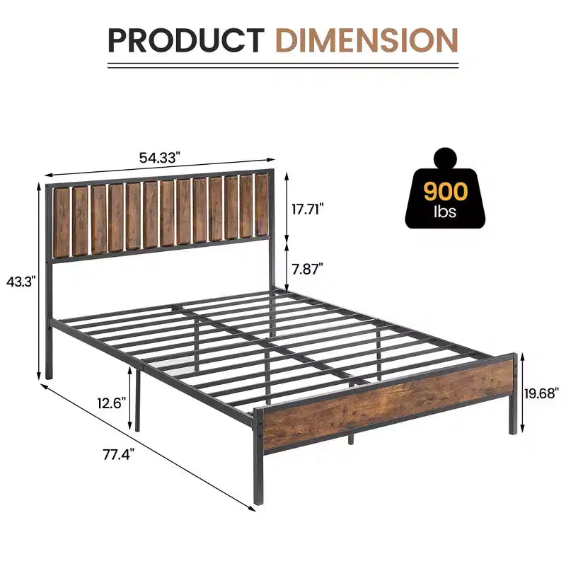 Metal Platform Bed Frame, Heavy-Duty Metal Frame with Headboard and Footboard, 12.6 of Under-Bed Storage, No Box Spring Required, Easy to Assemble