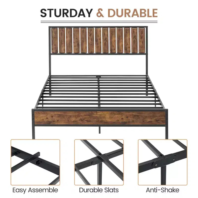 Metal Platform Bed Frame, Heavy-Duty Metal Frame with Headboard and Footboard, 12.6 of Under-Bed Storage, No Box Spring Required, Easy to Assemble