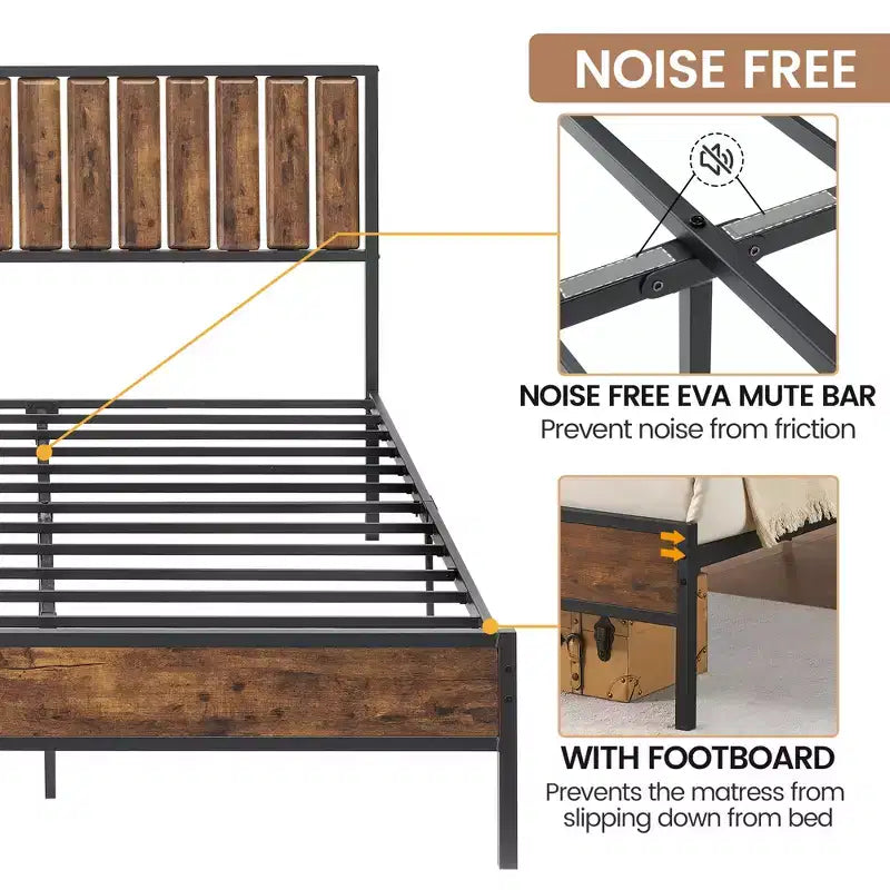 Metal Platform Bed Frame, Heavy-Duty Metal Frame with Headboard and Footboard, 12.6 of Under-Bed Storage, No Box Spring Required, Easy to Assemble