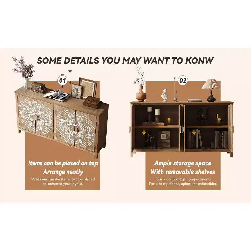 GDFStudio Andre Farmhouse Fir Wood 60.00'' Storage Console Cabinet with 4 Doors