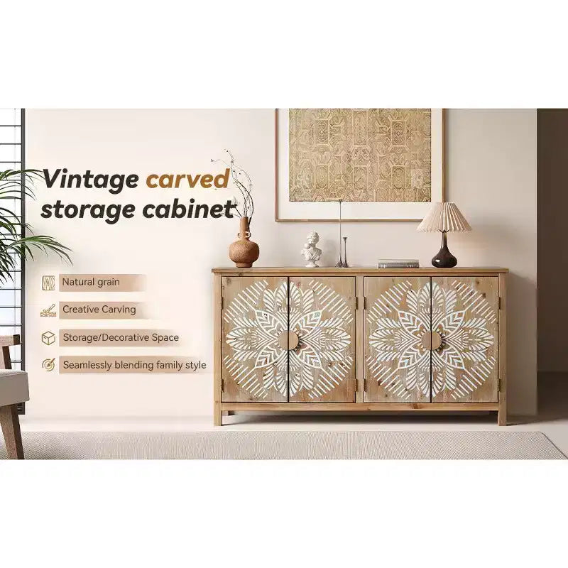 GDFStudio Andre Farmhouse Fir Wood 60.00'' Storage Console Cabinet with 4 Doors