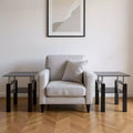 HomeRoots Set of Two Black Glass and Metal Square End Tables With Shelf