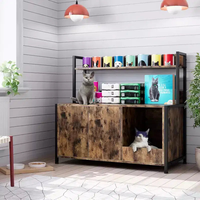 Cat Litter Box Furniture Enclosure with Scratch Pad and Storage