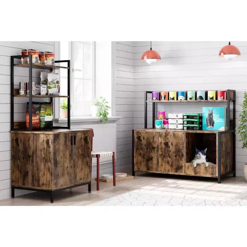 Cat Litter Box Furniture Enclosure with Scratch Pad and Storage