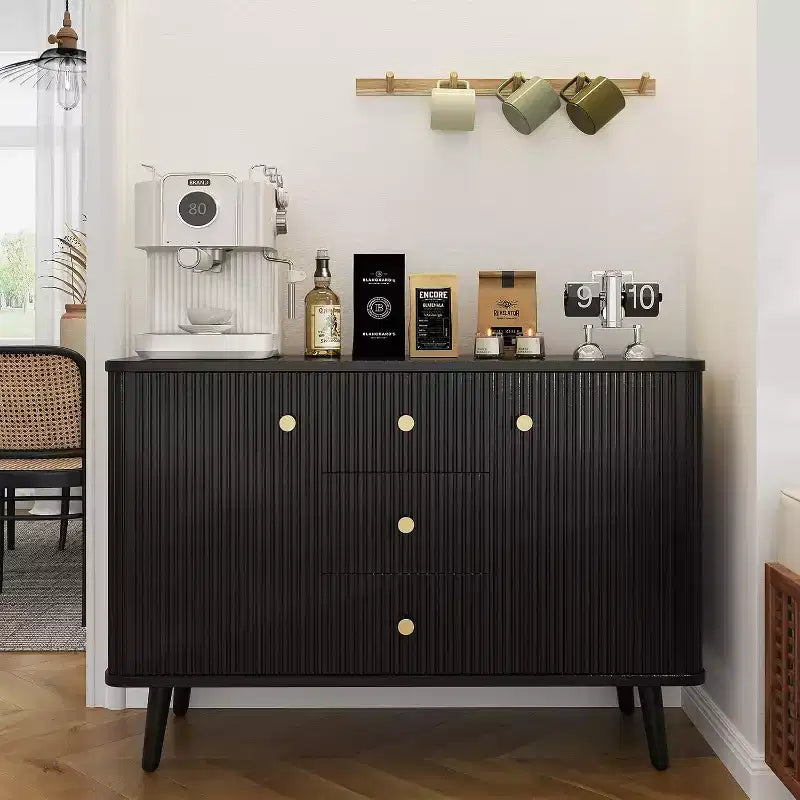 47 Sideboard Cabinet with Drawers, Fluted Storage Cabinet with 2 Doors and 3 Drawers, for Entryway, Kitchen, Living Room-