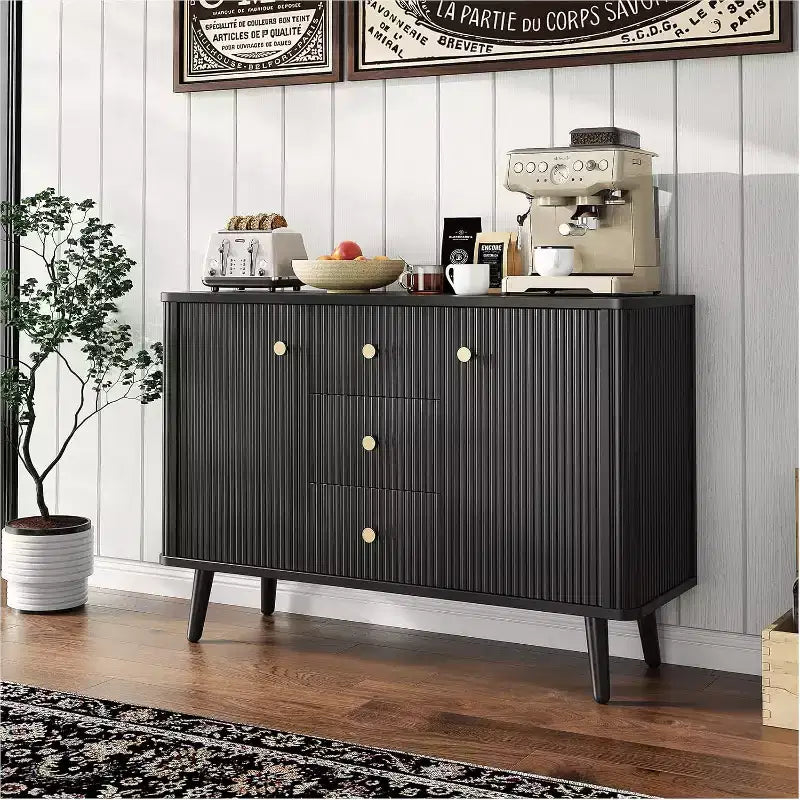 47 Sideboard Cabinet with Drawers, Fluted Storage Cabinet with 2 Doors and 3 Drawers, for Entryway, Kitchen, Living Room-