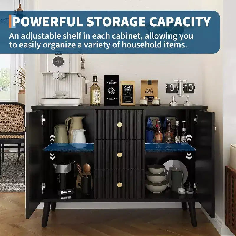 47 Sideboard Cabinet with Drawers, Fluted Storage Cabinet with 2 Doors and 3 Drawers, for Entryway, Kitchen, Living Room-