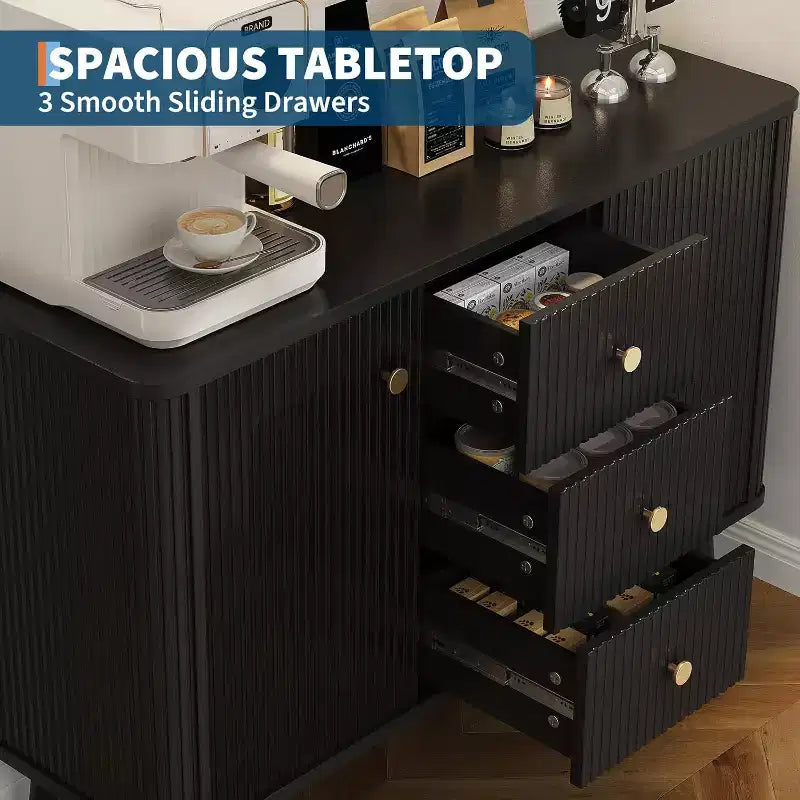 47 Sideboard Cabinet with Drawers, Fluted Storage Cabinet with 2 Doors and 3 Drawers, for Entryway, Kitchen, Living Room-