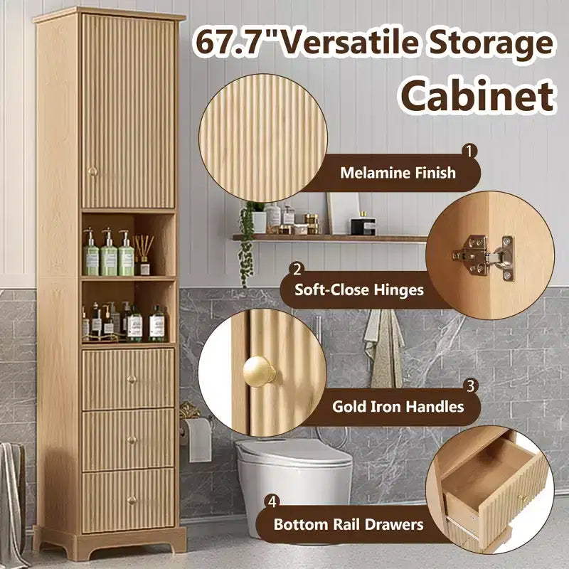 Freestanding Bathroom Storage Cabinet with 3 Drawers, Adjustable Shelf, Soft Close Doors - ModernLuxe