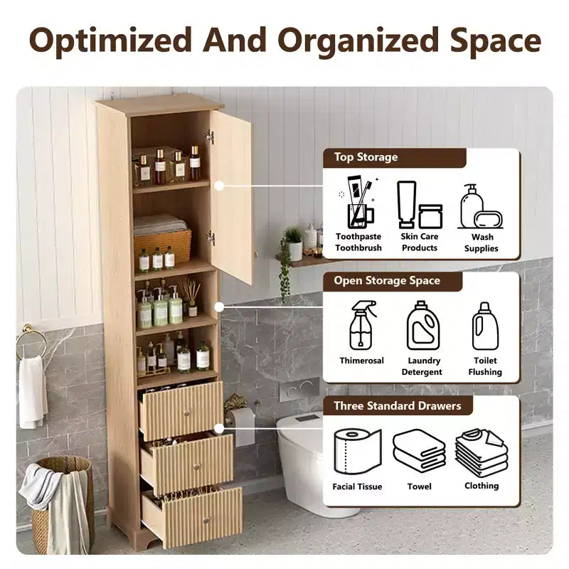 Freestanding Bathroom Storage Cabinet with 3 Drawers, Adjustable Shelf, Soft Close Doors - ModernLuxe