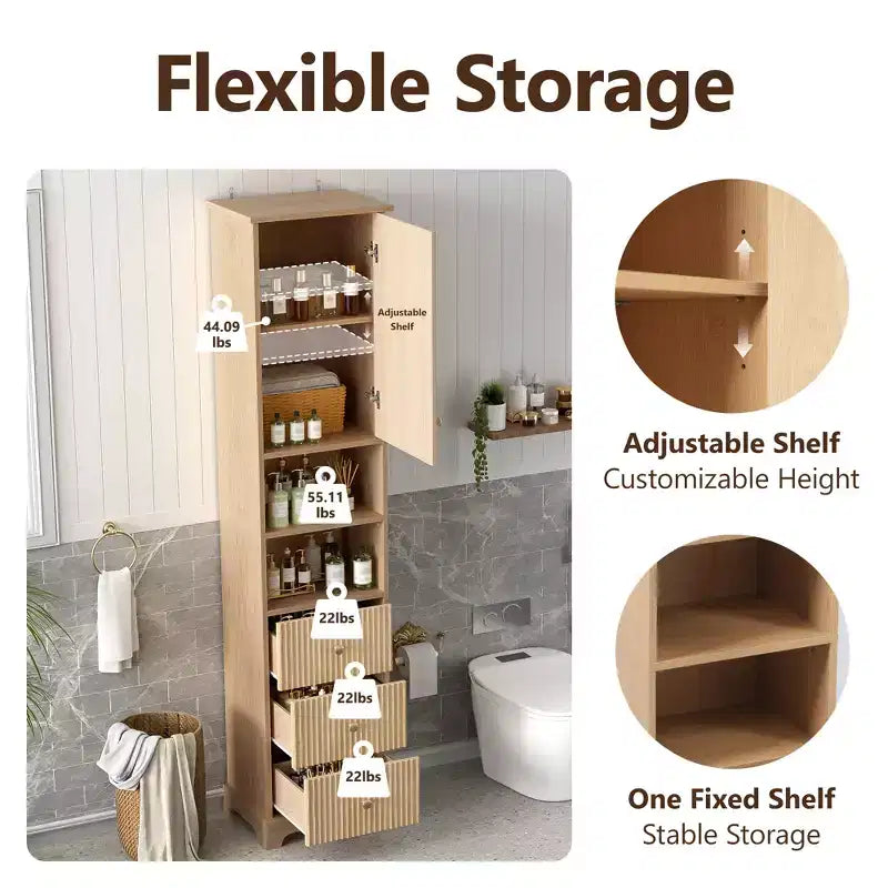 Freestanding Bathroom Storage Cabinet with 3 Drawers, Adjustable Shelf, Soft Close Doors - ModernLuxe