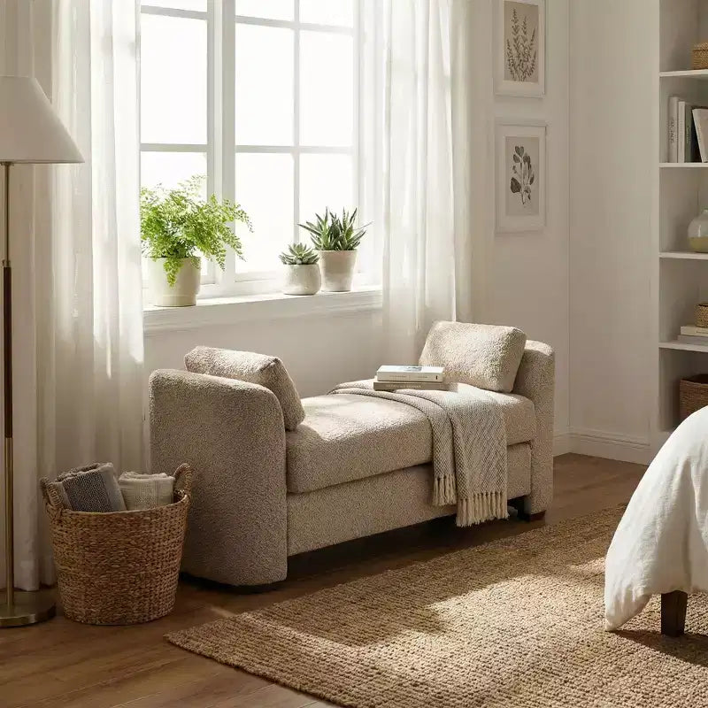 GDFStudio Jase Contemporary Rubberwood Boucl Upholstered Bench with Pillows