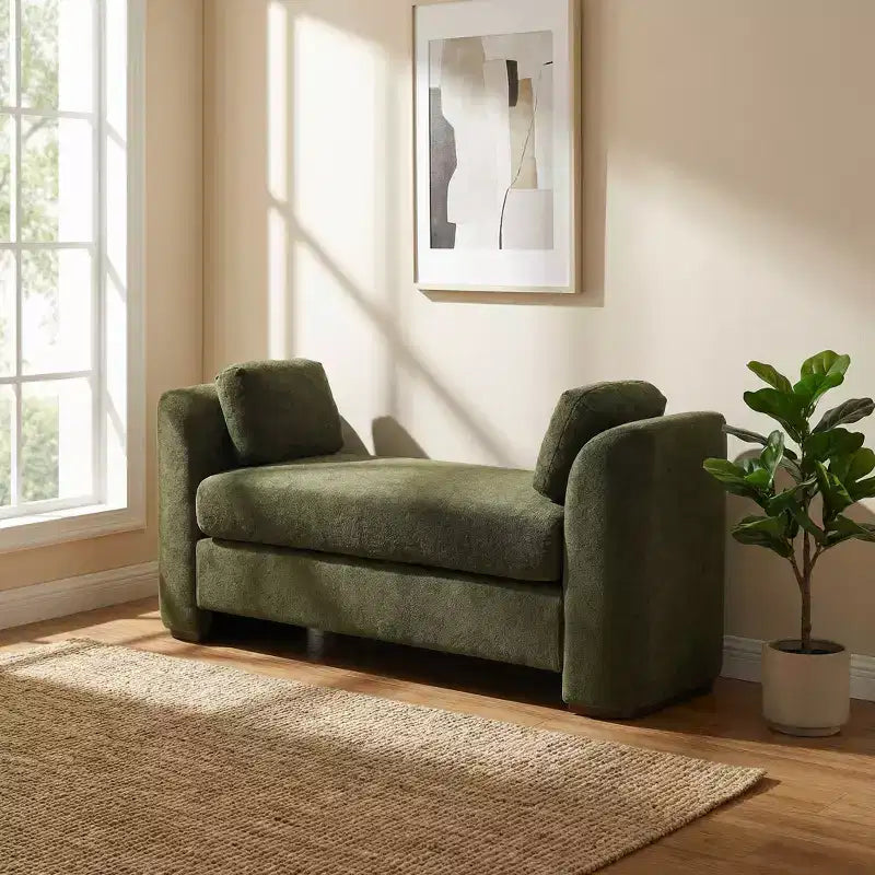 GDFStudio Jase Contemporary Rubberwood Boucl Upholstered Bench with Pillows