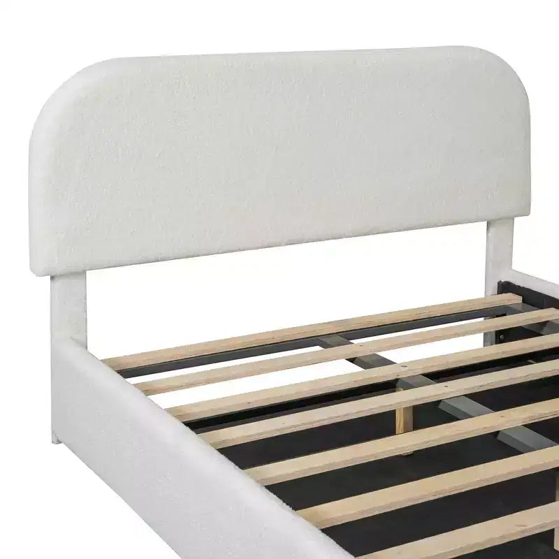 MAYEERTY Teddy Fleece Upholstered Platform Bed with Underbed Storage, Curved Design & Sturdy Solid Frame