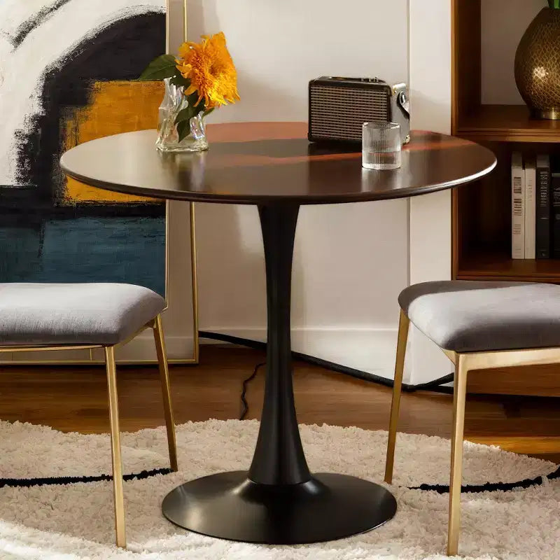 Fun little toys brand Walnut Round Table, Modern Dining Table, Dining Table, MDF Top and Steel Base Tulip Round Kitchen Table, Kitchen Table,