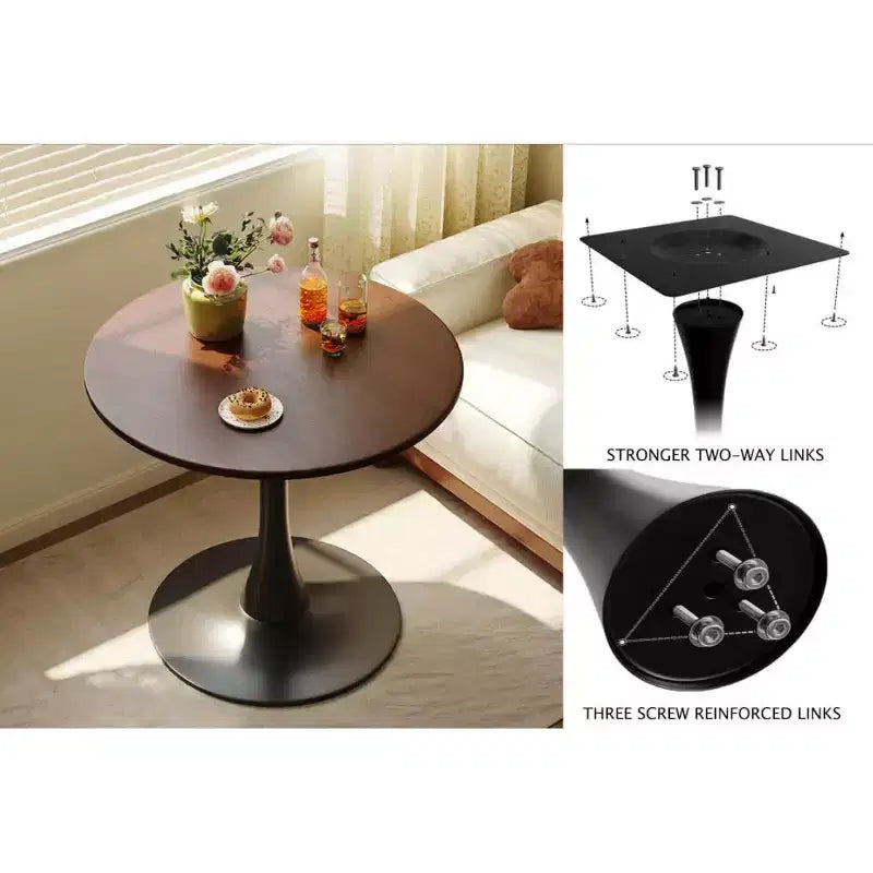 Fun little toys brand Walnut Round Table, Modern Dining Table, Dining Table, MDF Top and Steel Base Tulip Round Kitchen Table, Kitchen Table,