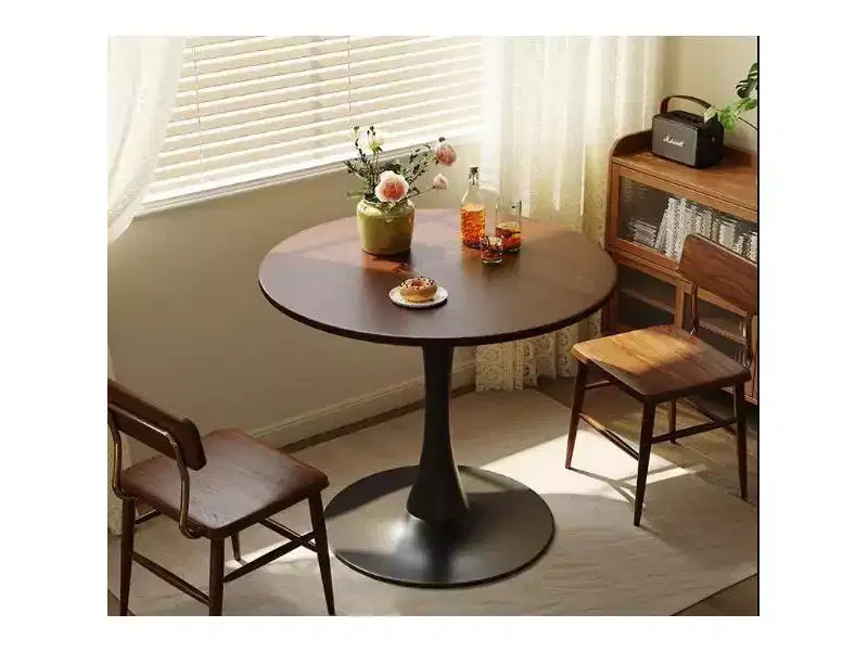 Fun little toys brand Walnut Round Table, Modern Dining Table, Dining Table, MDF Top and Steel Base Tulip Round Kitchen Table, Kitchen Table,