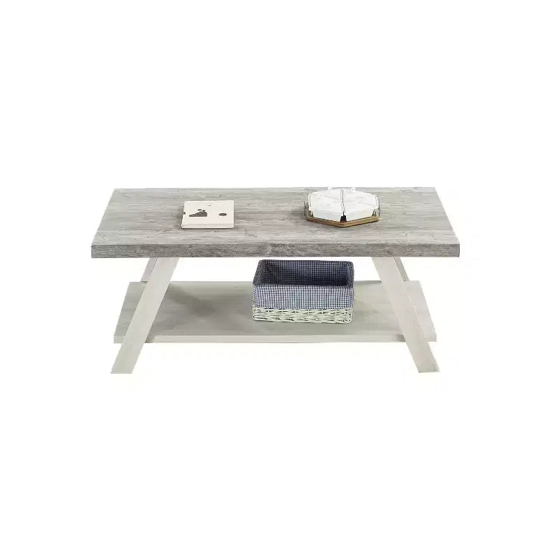 Fun little toys brand Athens Contemporary Two-Tone Wood Shelf Coffee Table in Weathered Gray and Beige