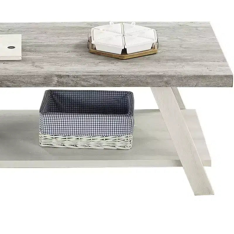 Fun little toys brand Athens Contemporary Two-Tone Wood Shelf Coffee Table in Weathered Gray and Beige