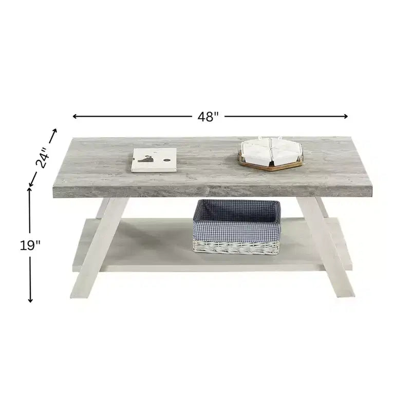 Fun little toys brand Athens Contemporary Two-Tone Wood Shelf Coffee Table in Weathered Gray and Beige