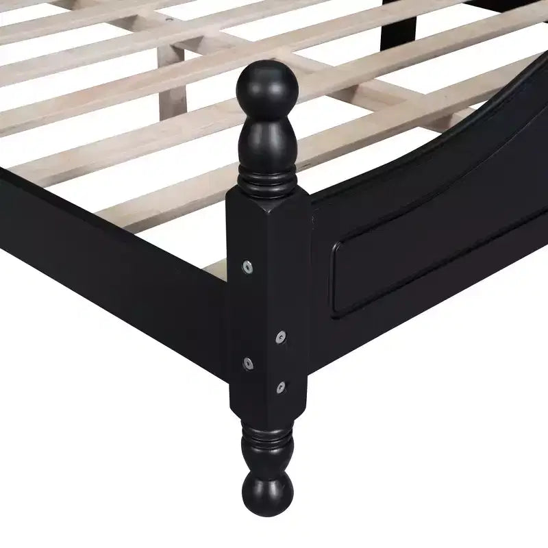 Full Wood Platform Bed Frame, Retro Style Bed with Slat Support, Black
