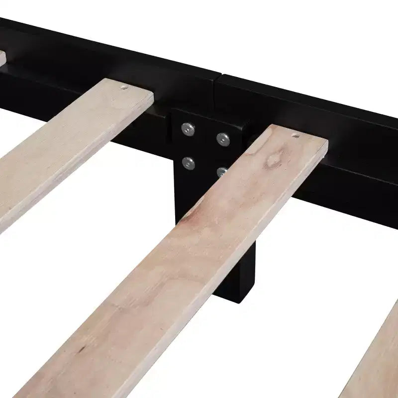 Full Wood Platform Bed Frame, Retro Style Bed with Slat Support, Black