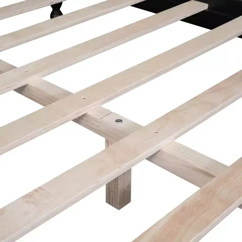 Full Wood Platform Bed Frame, Retro Style Bed with Slat Support, Black