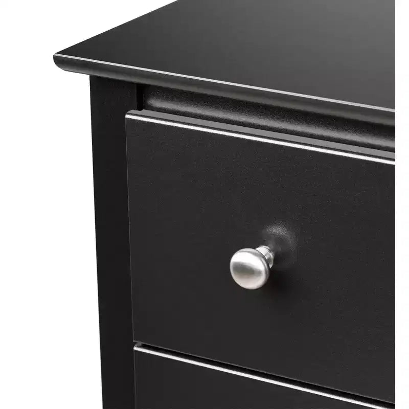 Prepac 5 Drawer Dresser Black: Transitional Style, Satin Finish, Nickel Hardware, Bedroom Storage
