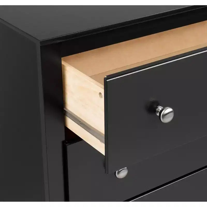 Prepac 5 Drawer Dresser Black: Transitional Style, Satin Finish, Nickel Hardware, Bedroom Storage