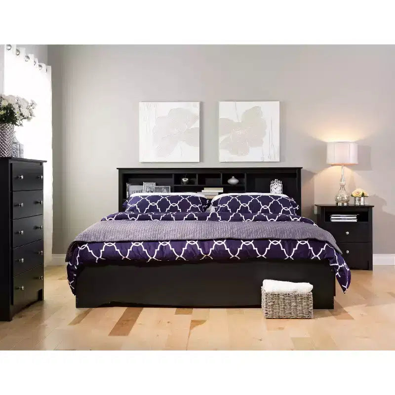 Prepac 5 Drawer Dresser Black: Transitional Style, Satin Finish, Nickel Hardware, Bedroom Storage