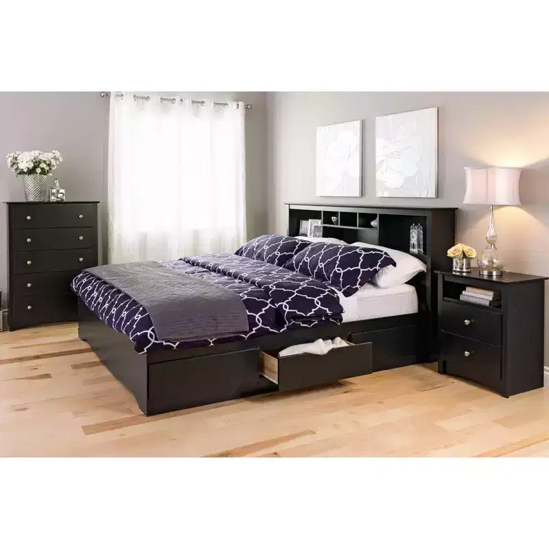 Prepac 5 Drawer Dresser Black: Transitional Style, Satin Finish, Nickel Hardware, Bedroom Storage