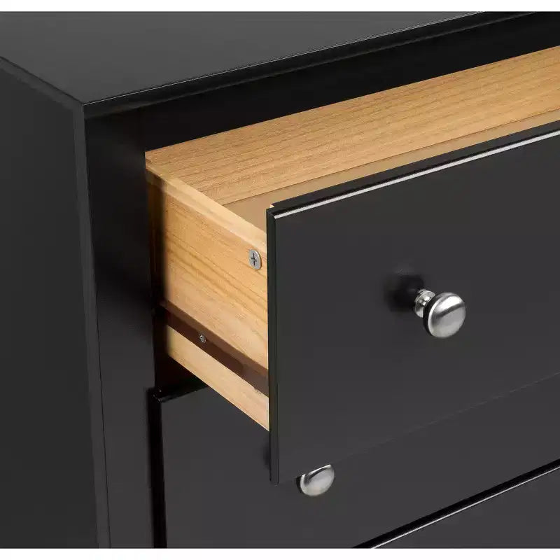 Prepac 5 Drawer Dresser Black: Transitional Style, Satin Finish, Nickel Hardware, Bedroom Storage
