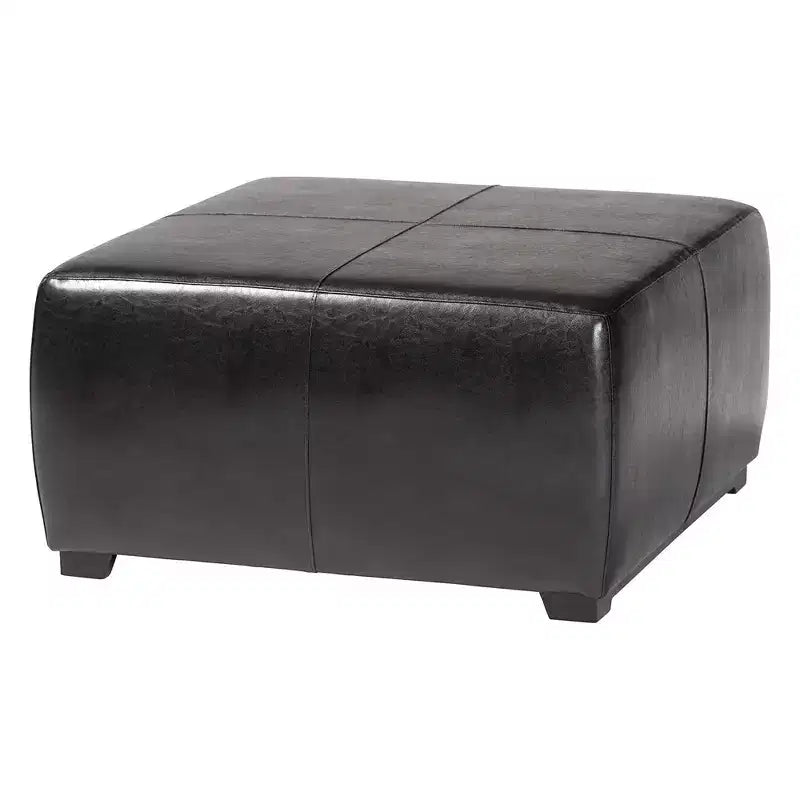 Full Leather Square Ottoman Footstool Black - Baxton Studio: Modern Upholstered, Wood Frame, No Assembly Required