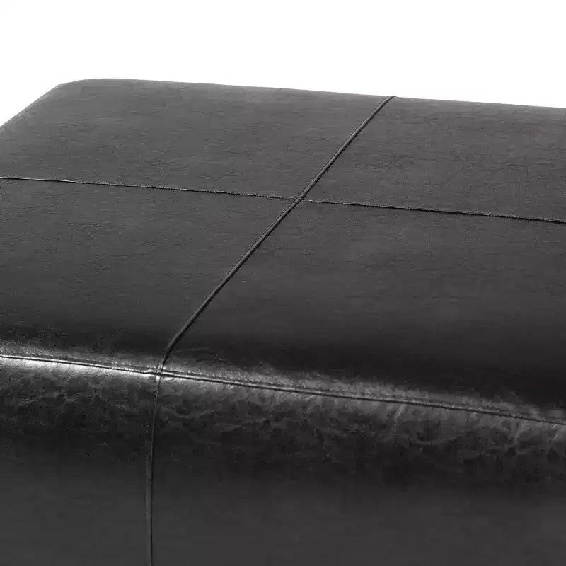 Full Leather Square Ottoman Footstool Black - Baxton Studio: Modern Upholstered, Wood Frame, No Assembly Required