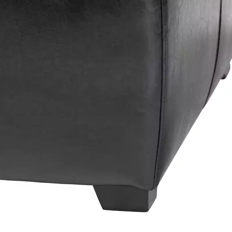 Full Leather Square Ottoman Footstool Black - Baxton Studio: Modern Upholstered, Wood Frame, No Assembly Required