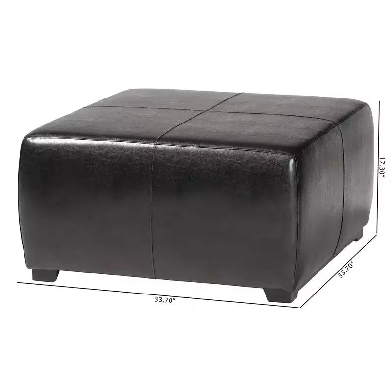 Full Leather Square Ottoman Footstool Black - Baxton Studio: Modern Upholstered, Wood Frame, No Assembly Required