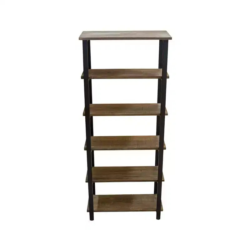 70" Pomona 5 Shelf Bookshelf Metal and Solid Wood Natural - Alaterre Furniture