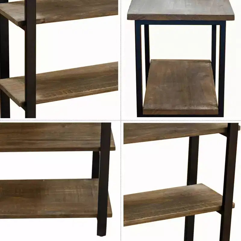 70" Pomona 5 Shelf Bookshelf Metal and Solid Wood Natural - Alaterre Furniture
