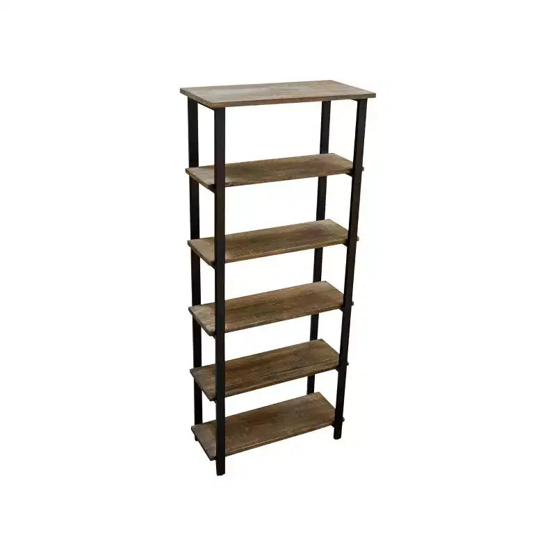 70" Pomona 5 Shelf Bookshelf Metal and Solid Wood Natural - Alaterre Furniture
