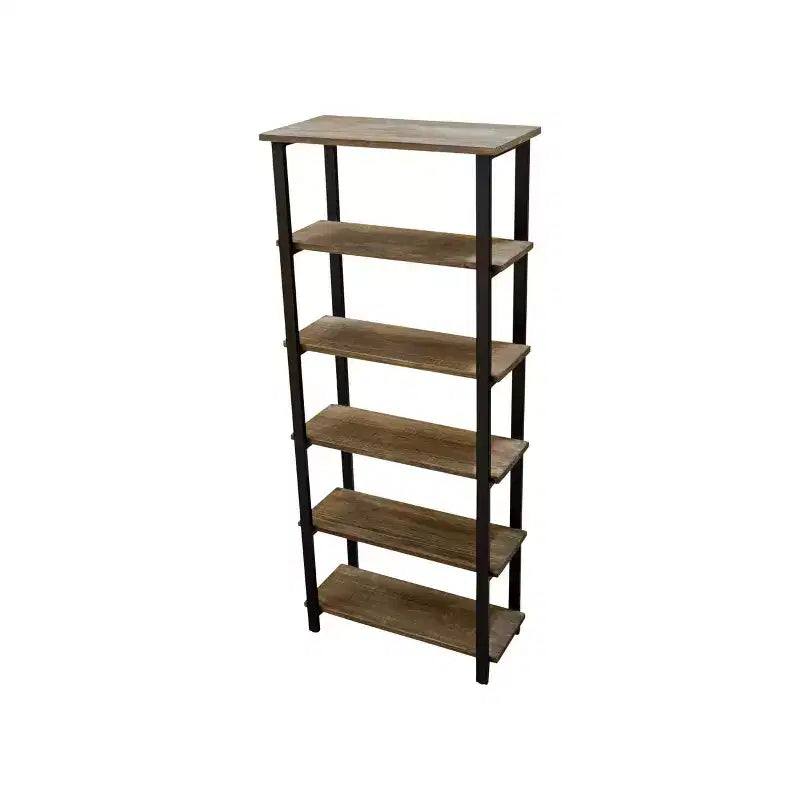 70" Pomona 5 Shelf Bookshelf Metal and Solid Wood Natural - Alaterre Furniture