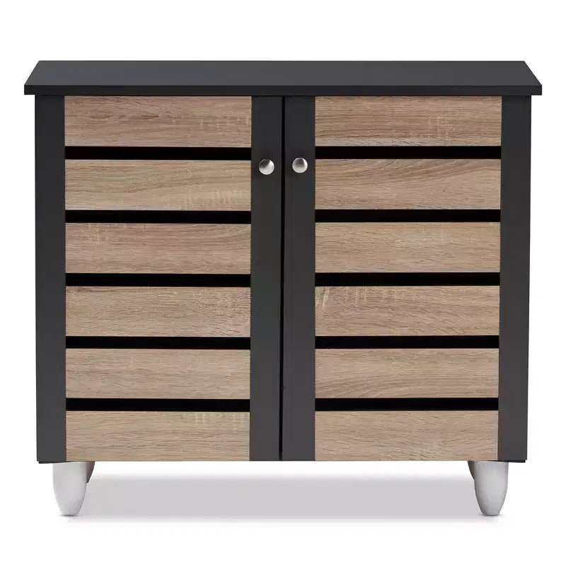 Gisela 2 - Door Shoe Storage Cabinet Dark Gray - Baxton Studio: Freestanding MDF & Plastic, Holds 9 Pairs