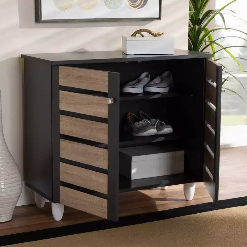 Gisela 2 - Door Shoe Storage Cabinet Dark Gray - Baxton Studio: Freestanding MDF & Plastic, Holds 9 Pairs