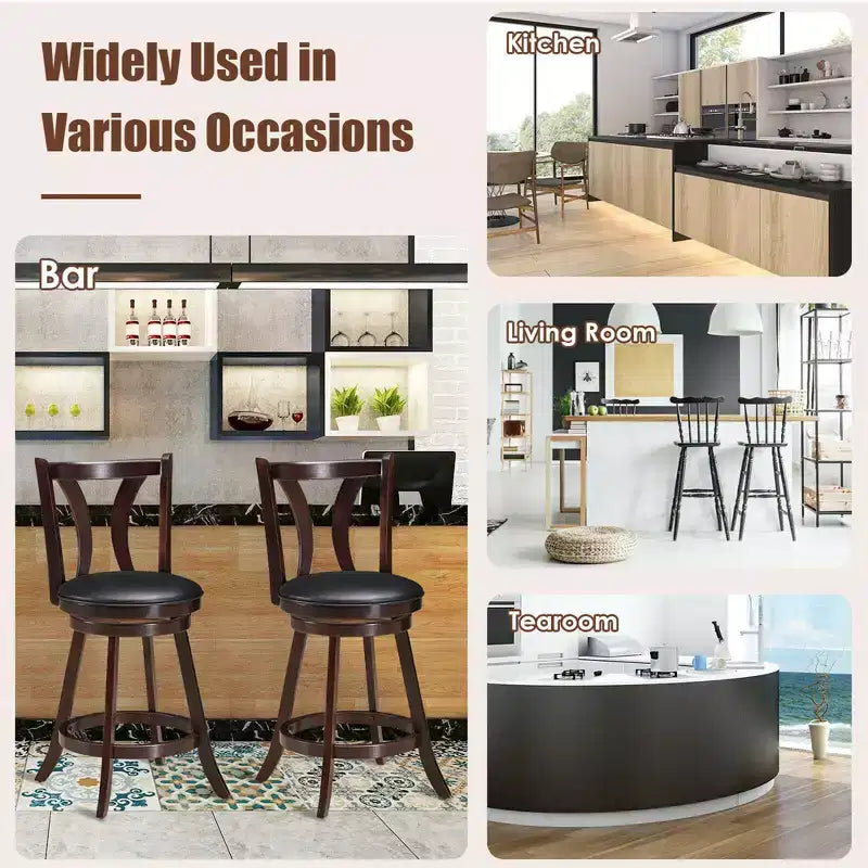 Costway Set of 2 Swivel Bar stool 24'' Counter Height Leather Padded Dining Kitchen Chair